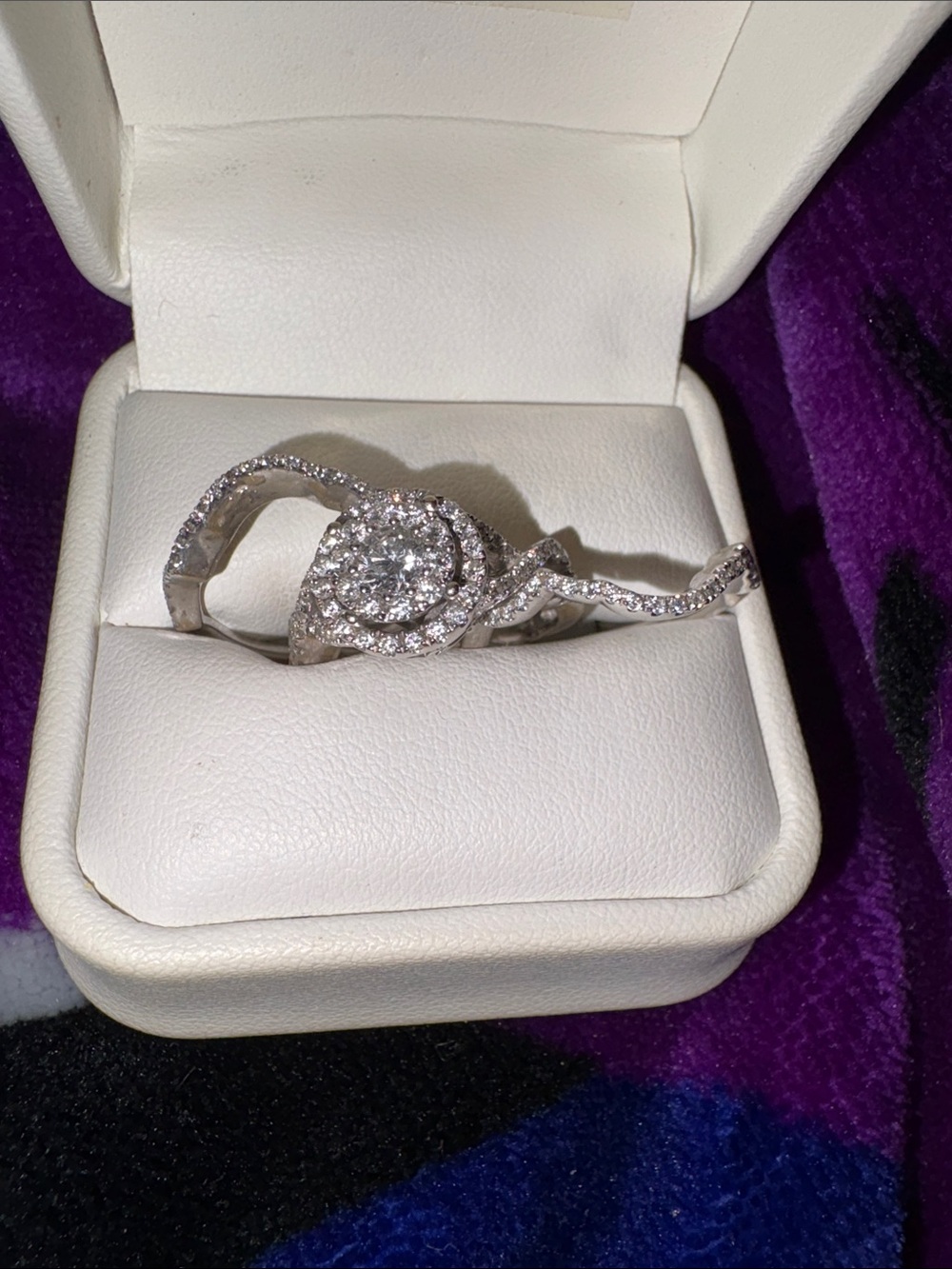 Zales Silver-Tone Twisted Double Halo Diamond Ring